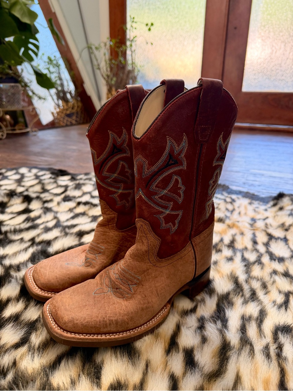 Kids Old West Two-Tone Brown/Tan Western Cowboy Boots